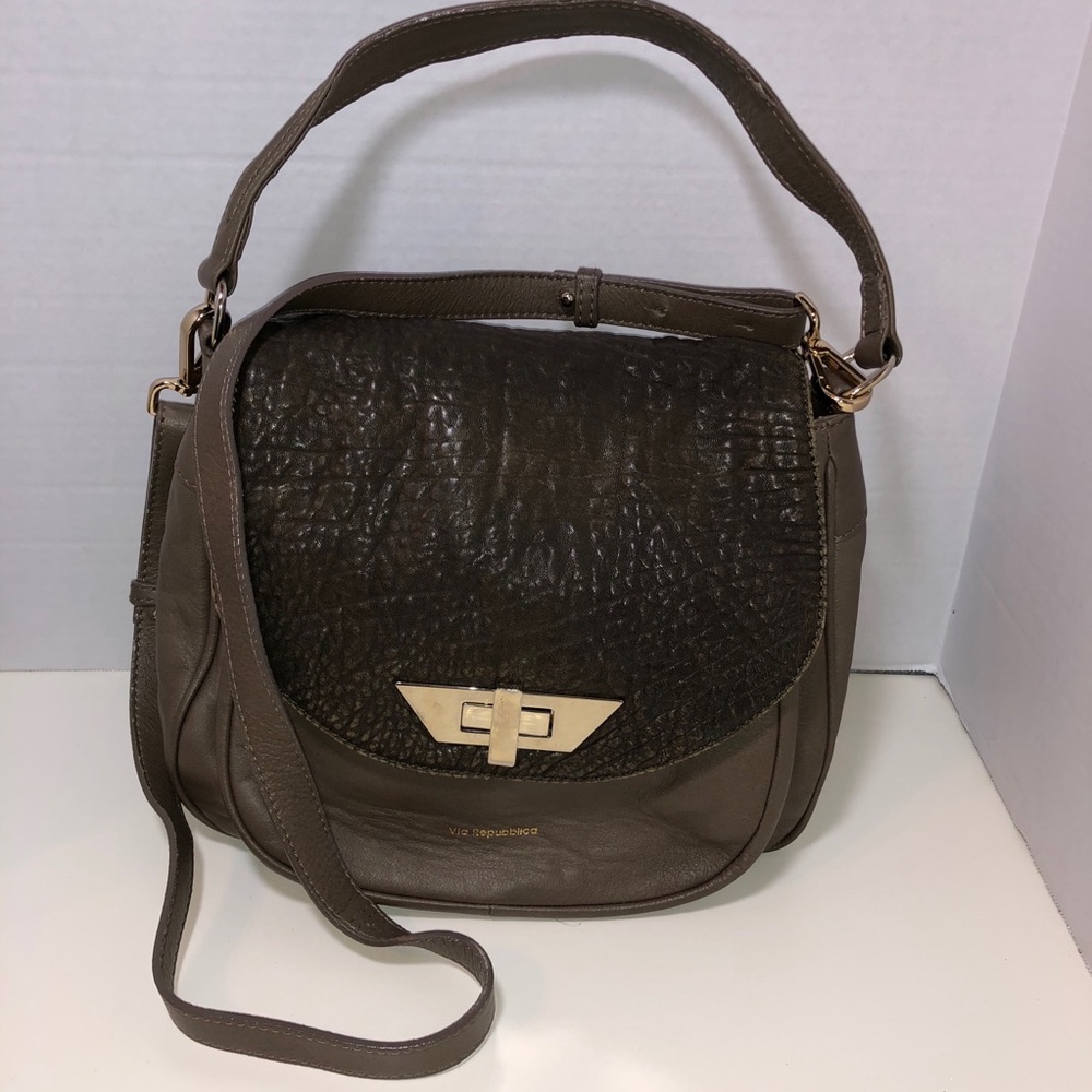 Via Repubblica Taupe Leather Crossbody